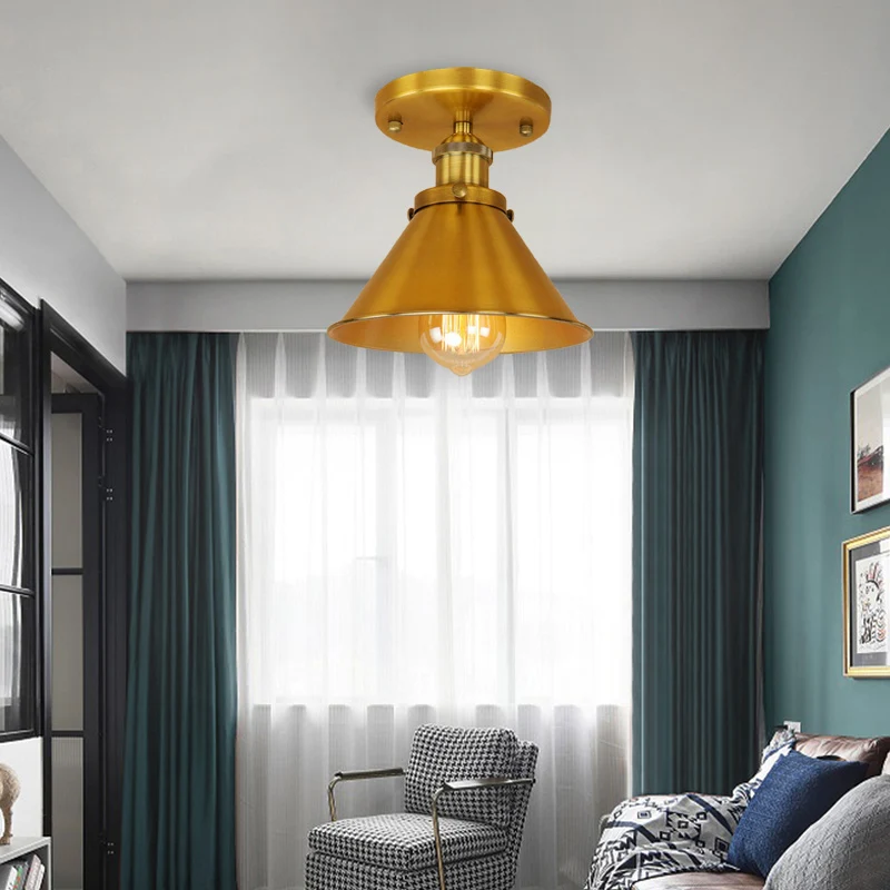 Metallic conische semi-inbouwlamp Vintage stijl 1-kops gang Semi-inbouwverlichting messing/koper Clearhalo