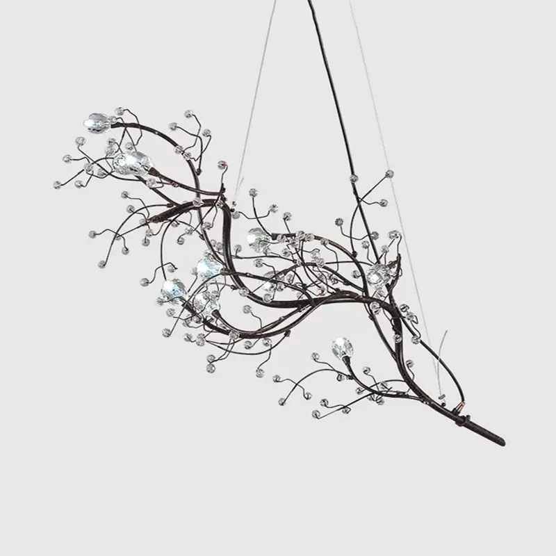 Metallic dunne takkroonluchter met kristallen kraal 10 lampen Romantisch hanglicht voor boetiek Clearhalo