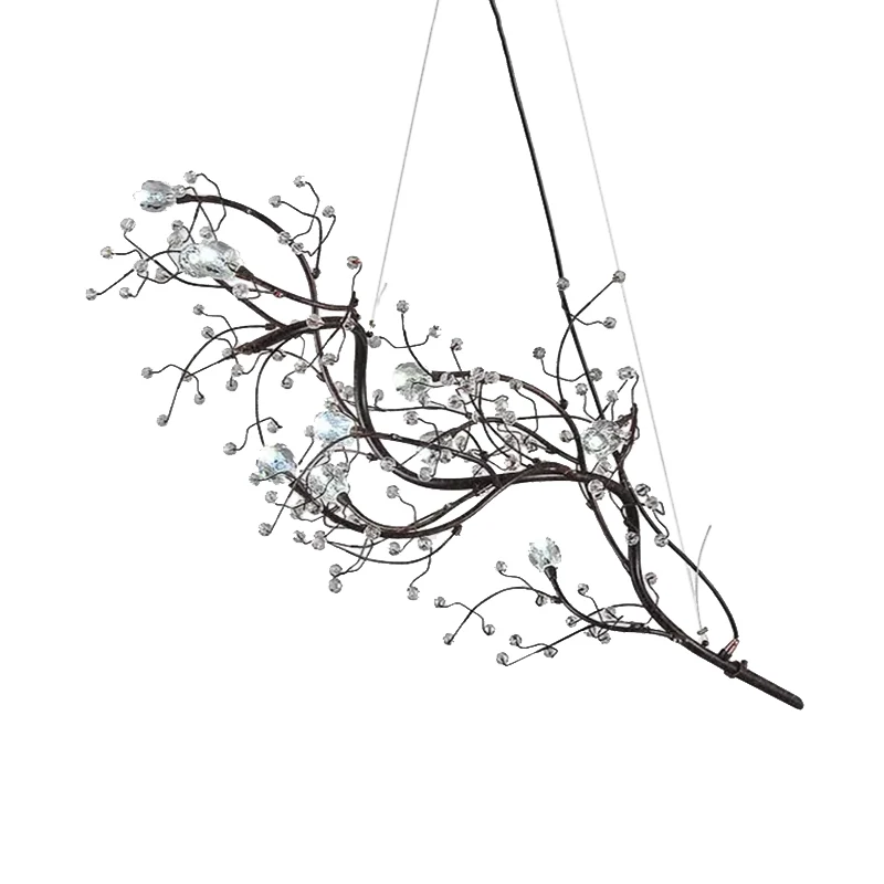 Metallic dunne takkroonluchter met kristallen kraal 10 lampen Romantisch hanglicht voor boetiek Clearhalo