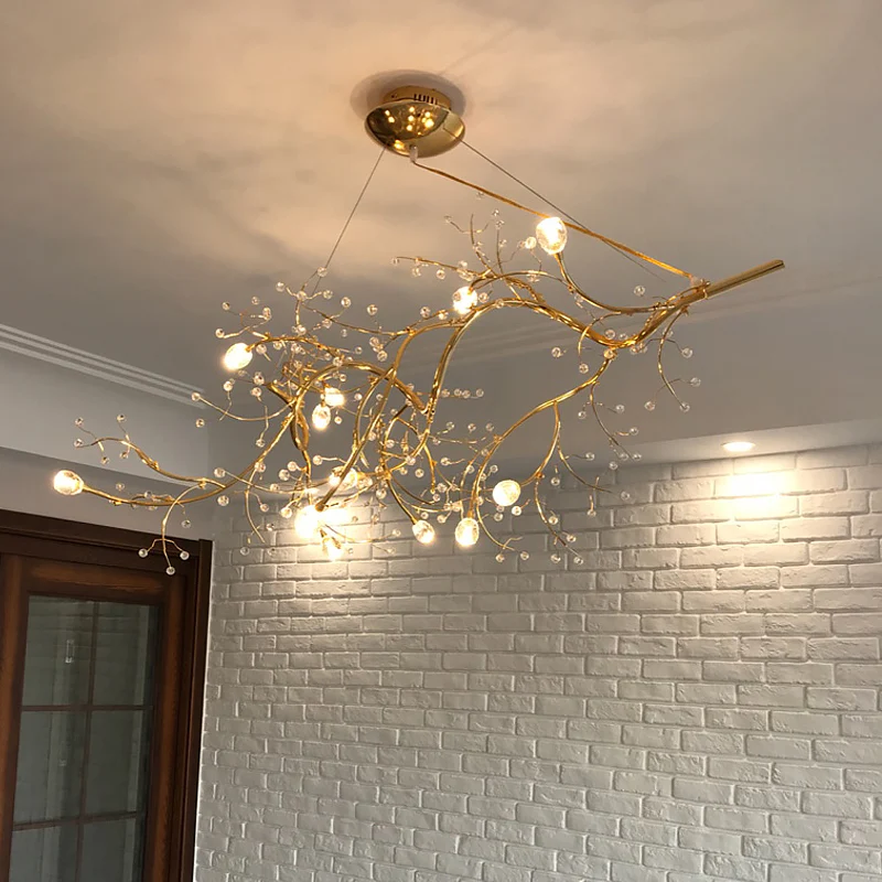 Metallic dunne takkroonluchter met kristallen kraal 10 lampen Romantisch hanglicht voor boetiek Clearhalo