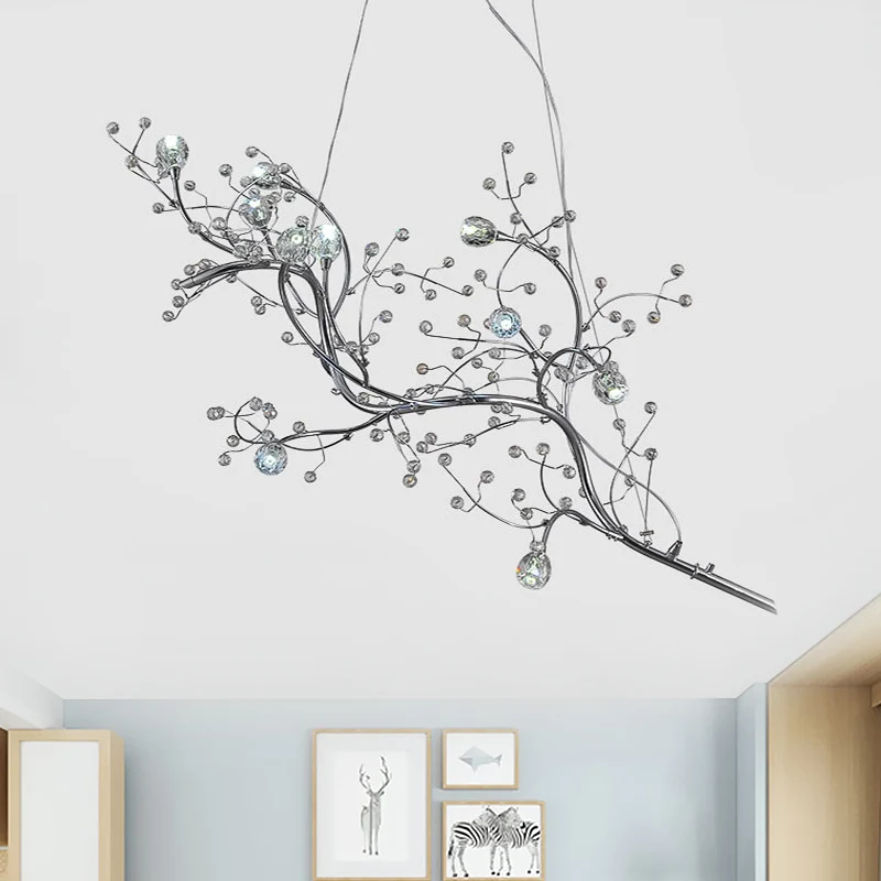 Metallic dunne takkroonluchter met kristallen kraal 10 lampen Romantisch hanglicht voor boetiek Clearhalo