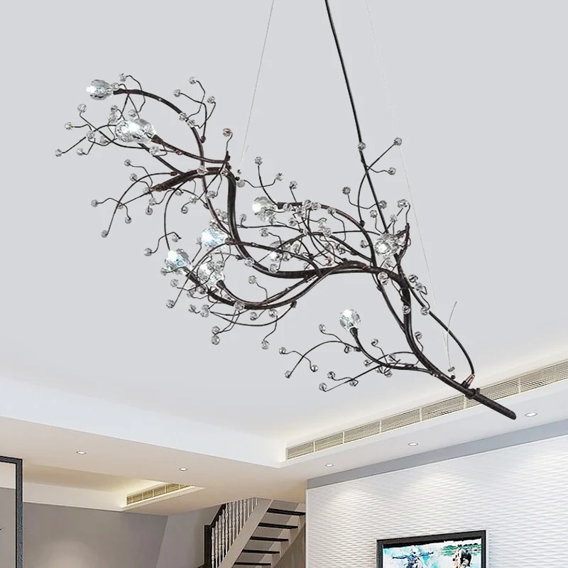 Metallic dunne takkroonluchter met kristallen kraal 10 lampen Romantisch hanglicht voor boetiek Clearhalo