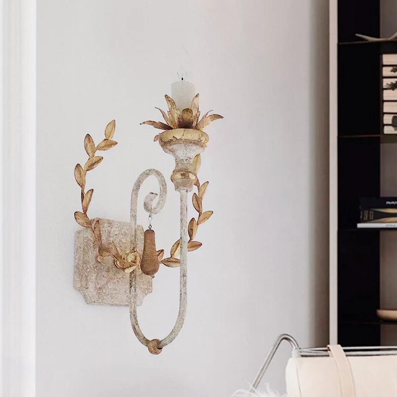 Metallic goud wandmontage verlichting kandelaar 1-koppige boerderij wandlamp met wijnrankdecor Clearhalo