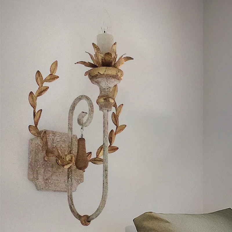 Metallic goud wandmontage verlichting kandelaar 1-koppige boerderij wandlamp met wijnrankdecor Clearhalo