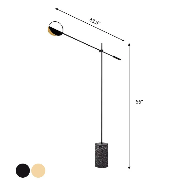 Metallic Hoop Stand Up Lamp Modernistische Enkele Zwart/Gouden Afwerking Staande Licht met Balansarm Clearhalo