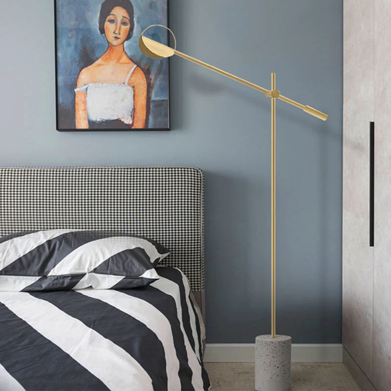 Metallic Hoop Stand Up Lamp Modernistische Enkele Zwart/Gouden Afwerking Staande Licht met Balansarm Clearhalo