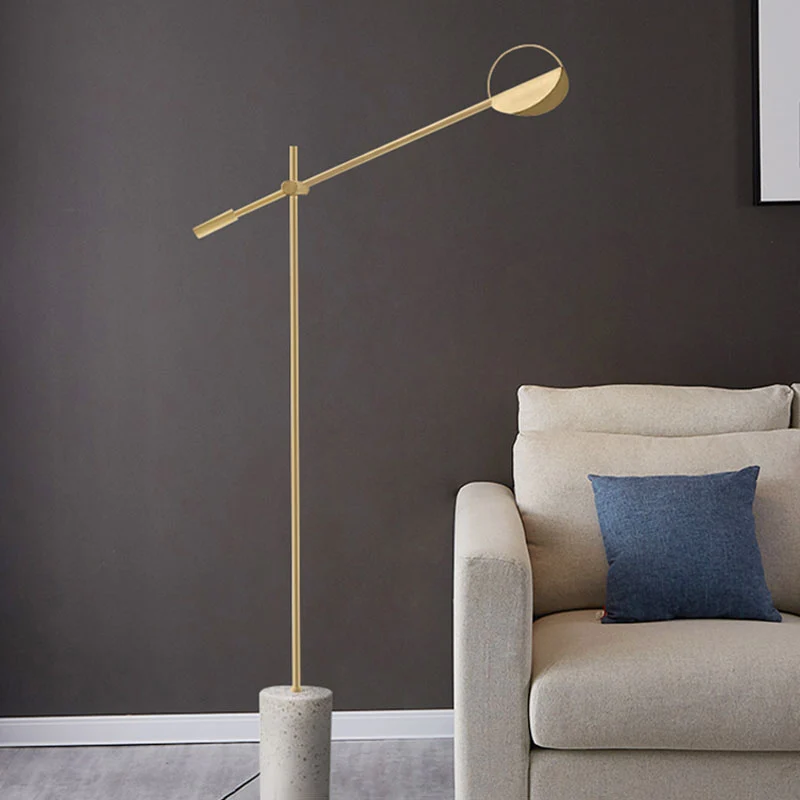 Metallic Hoop Stand Up Lamp Modernistische Enkele Zwart/Gouden Afwerking Staande Licht met Balansarm Clearhalo