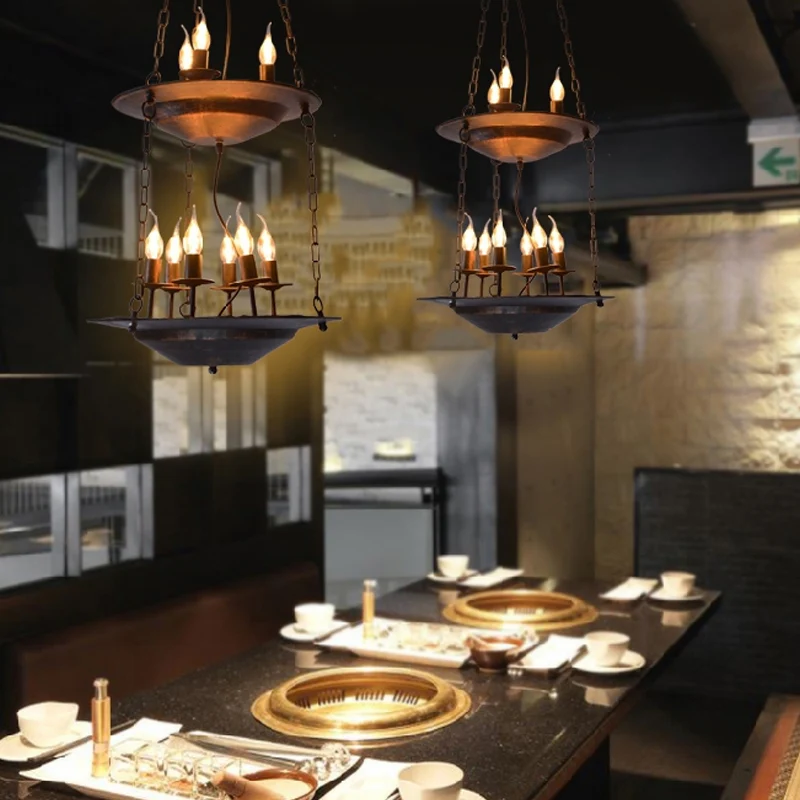 Metallic kaars- en schotelkroonluchter Boekhandel Cafe Hanglamp industriële stijl roest Clearhalo
