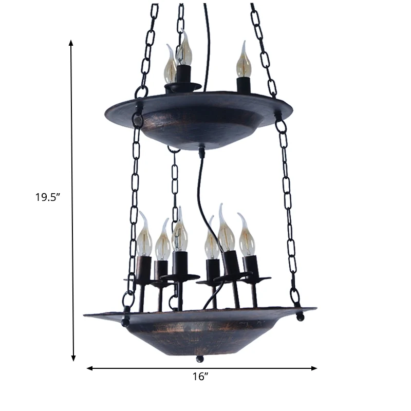 Metallic kaars- en schotelkroonluchter Boekhandel Cafe Hanglamp industriële stijl roest Clearhalo