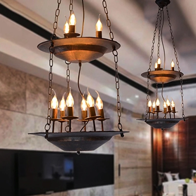 Metallic kaars- en schotelkroonluchter Boekhandel Cafe Hanglamp industriële stijl roest Clearhalo