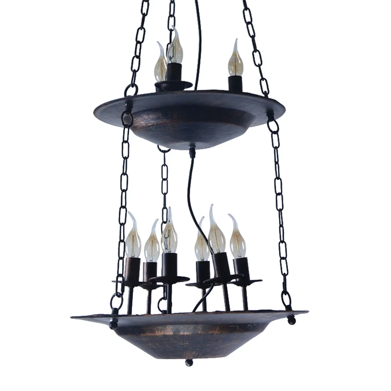 Metallic kaars- en schotelkroonluchter Boekhandel Cafe Hanglamp industriële stijl roest Clearhalo
