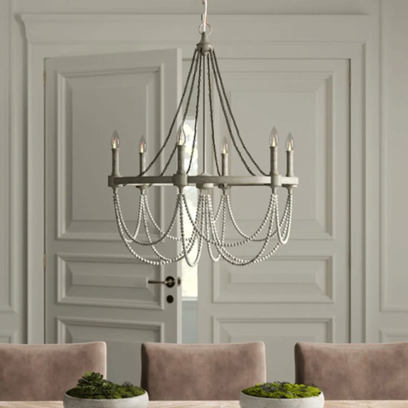 Metallic kaarskroonluchter lichte retro eetkamer hanglamp met hangende kristallen kraal grijs Clearhalo