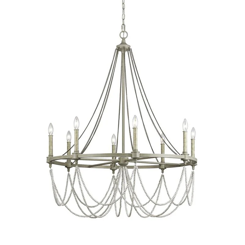 Metallic kaarskroonluchter lichte retro eetkamer hanglamp met hangende kristallen kraal grijs Clearhalo