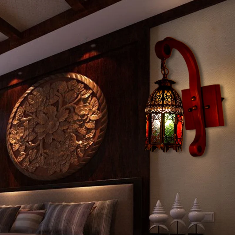 Metallic koperen wandlamp lantaarn 1 kop antieke wandkandelaarlamp voor slaapkamer Clearhalo