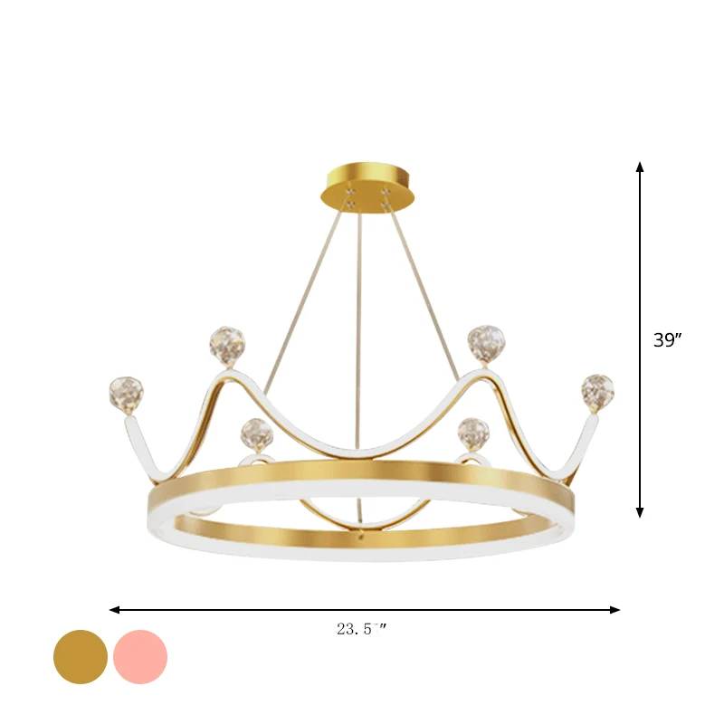 Metallic kroon hangende hanglamp LED-kroonluchterverlichting Scandinavische stijl met helder kristallen kraaldecor roze/go...