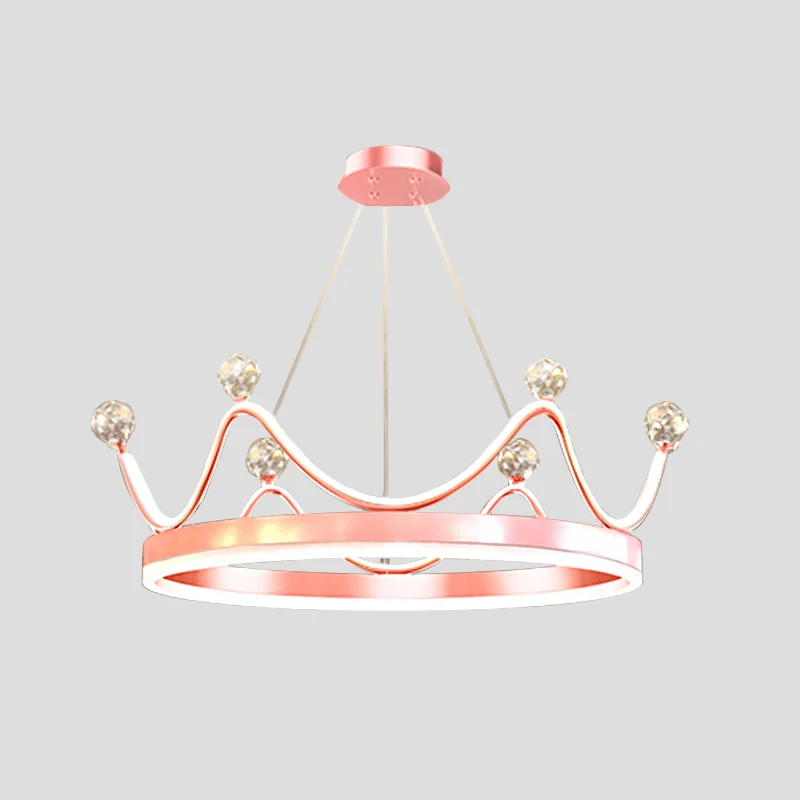 Metallic kroon hangende hanglamp LED-kroonluchterverlichting Scandinavische stijl met helder kristallen kraaldecor roze/go...