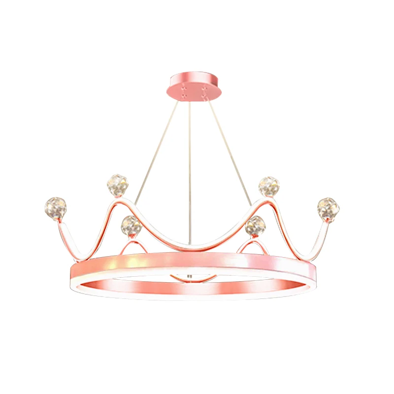 Metallic kroon hangende hanglamp LED-kroonluchterverlichting Scandinavische stijl met helder kristallen kraaldecor roze/go...