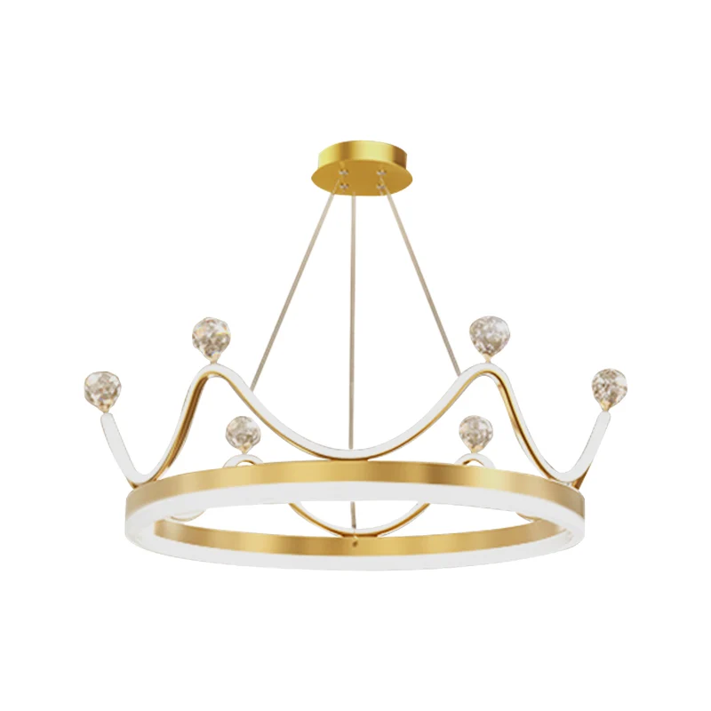 Metallic kroon hangende hanglamp LED-kroonluchterverlichting Scandinavische stijl met helder kristallen kraaldecor roze/go...