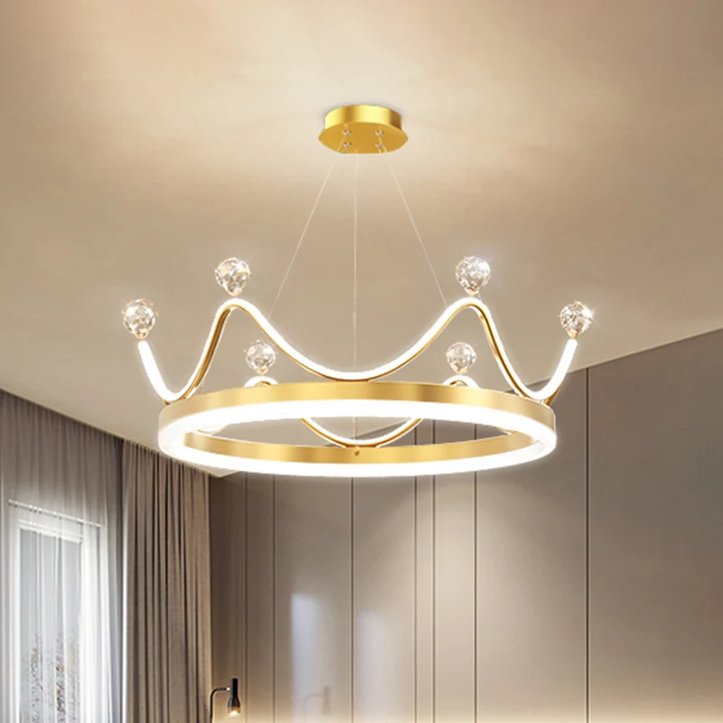Metallic kroon hangende hanglamp LED-kroonluchterverlichting Scandinavische stijl met helder kristallen kraaldecor roze/go...
