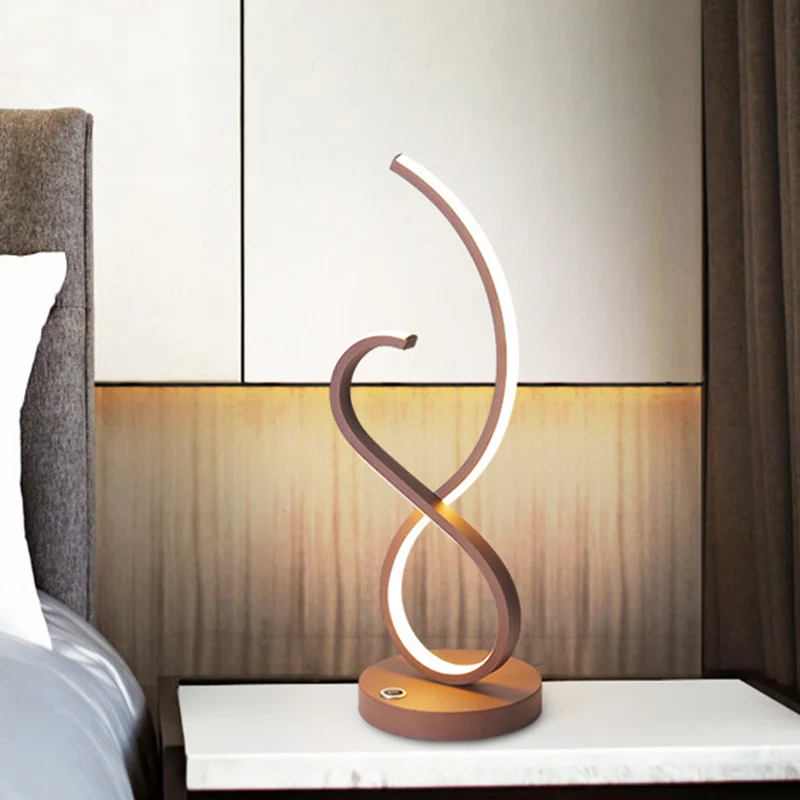 Metallic kruisende lineaire tafellamp Minimalistische LED-nachtkastjeverlichting koffie, warm/wit licht Clearhalo