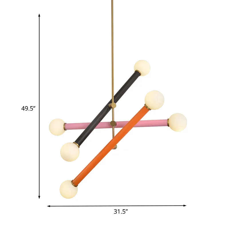 Metallic lineaire hangende kroonluchter eigentijds 6 lampen zwart-roze-oranje LED-hanglamp Clearhalo