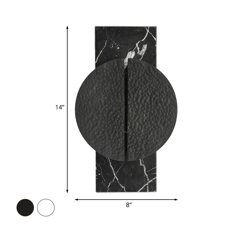 Metallic losgekoppelde cirkelwandlamp Minimalistische 1-kops LED-wandlamp Schans zwart/wit met rechthoekige marmeren achte...
