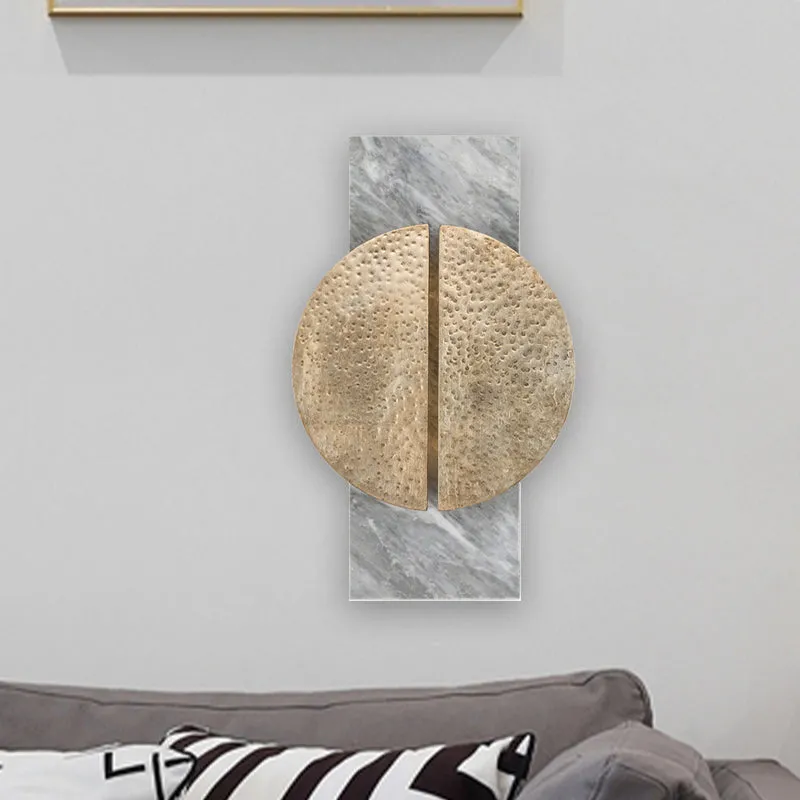 Metallic losgekoppelde cirkelwandlamp Minimalistische 1-kops LED-wandlamp Schans zwart/wit met rechthoekige marmeren achte...