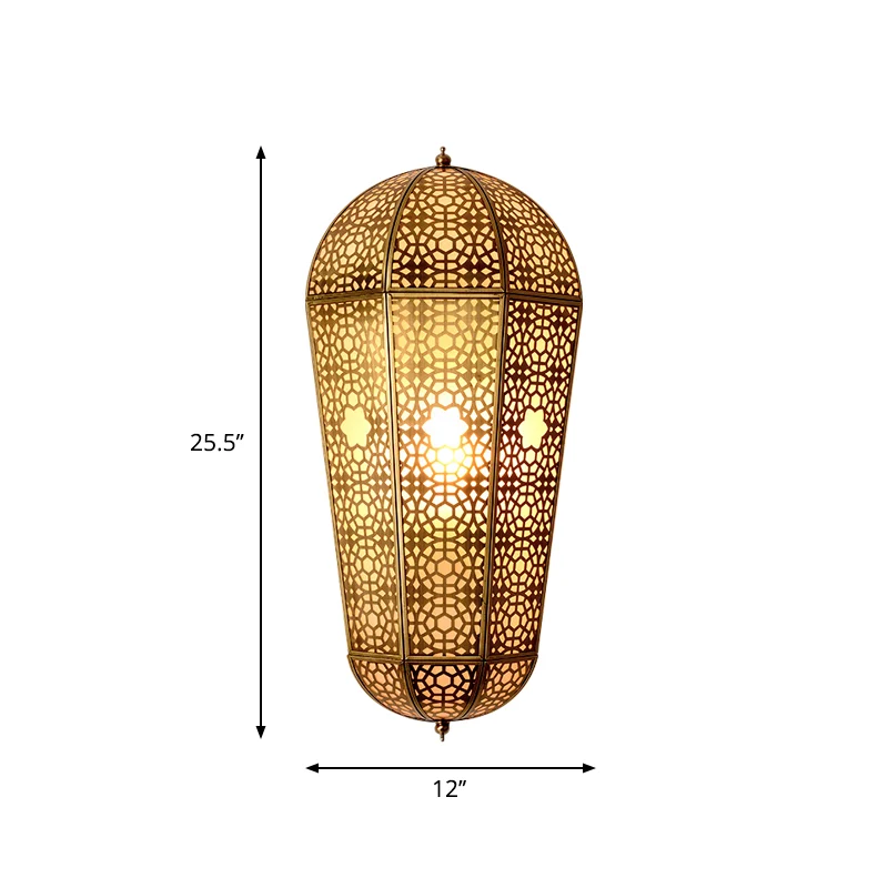 Metallic messing lantaarn schans ballonvormige uitgeholde 1-koppige Turkse wandmontagelamp Clearhalo