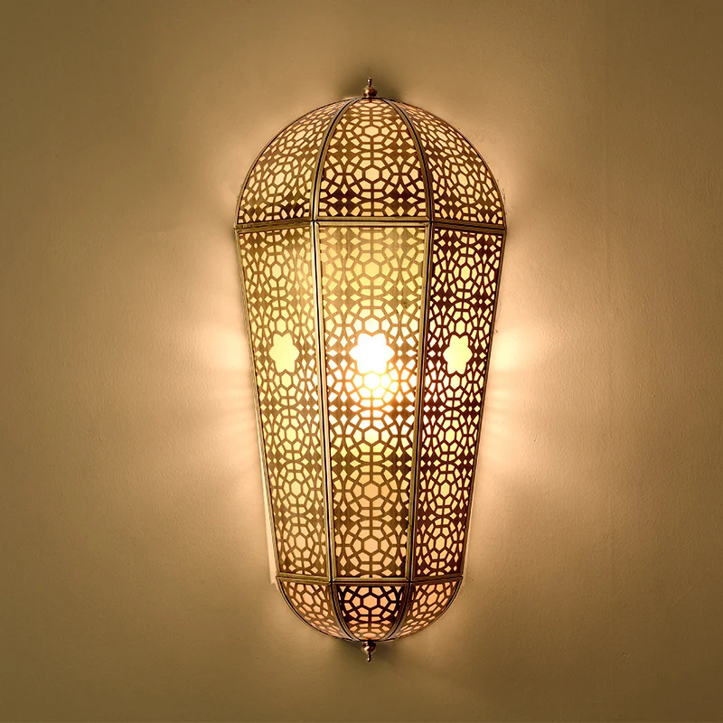 Metallic messing lantaarn schans ballonvormige uitgeholde 1-koppige Turkse wandmontagelamp Clearhalo