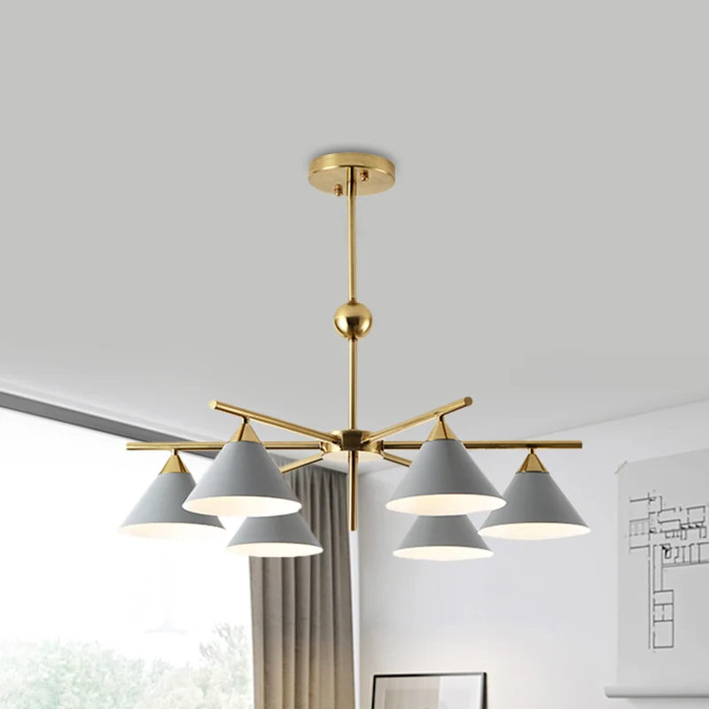 Metallic piramide kroonluchter kinderslaapkamer 6 hoofden Macaron snoepkleurige hanglamp Clearhalo
