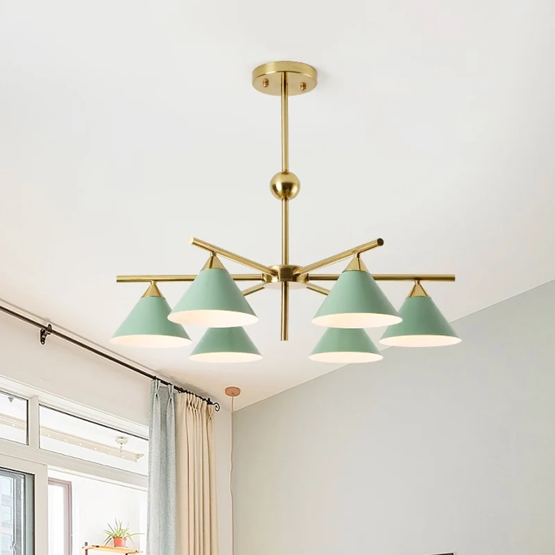 Metallic piramide kroonluchter kinderslaapkamer 6 hoofden Macaron snoepkleurige hanglamp Clearhalo