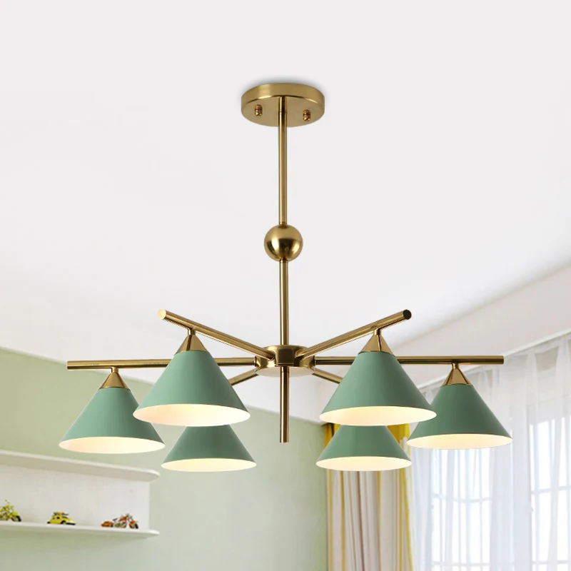 Metallic piramide kroonluchter kinderslaapkamer 6 hoofden Macaron snoepkleurige hanglamp Clearhalo