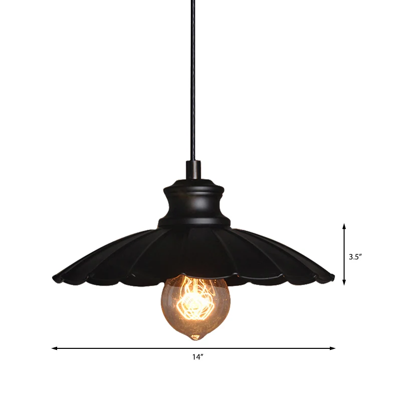 Metallic zwarte hanglamp geschulpte kap 1 licht retro-stijl hangende plafondlamp voor keuken Clearhalo