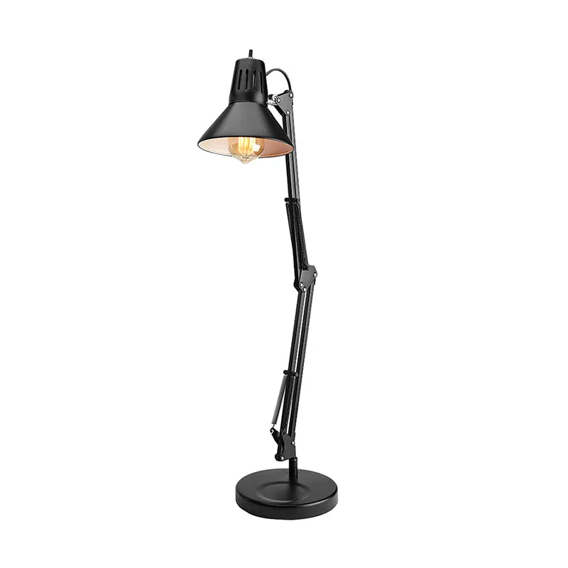 Metallic zwarte leeslamp conische kap 1 lamp industriële stijl staande bureaulamp met verstelbare arm Clearhalo