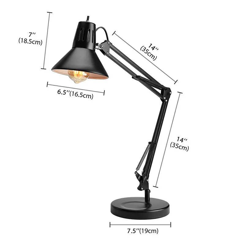Metallic zwarte leeslamp conische kap 1 lamp industriële stijl staande bureaulamp met verstelbare arm Clearhalo