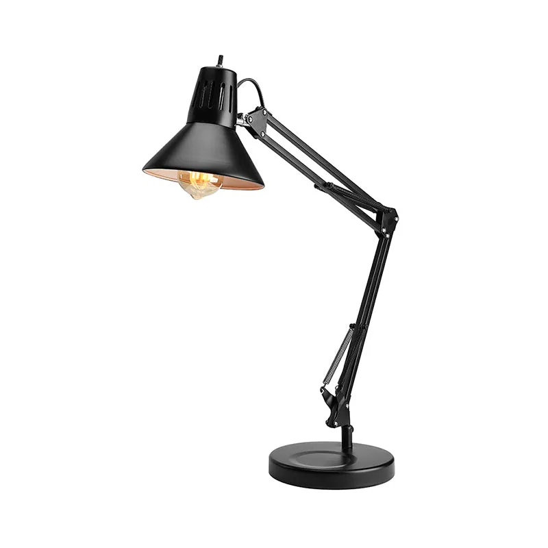 Metallic zwarte leeslamp conische kap 1 lamp industriële stijl staande bureaulamp met verstelbare arm Clearhalo
