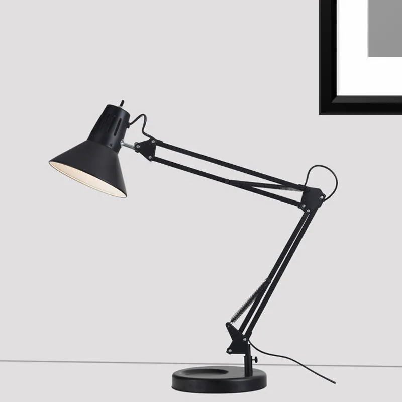Metallic zwarte leeslamp conische kap 1 lamp industriële stijl staande bureaulamp met verstelbare arm Clearhalo