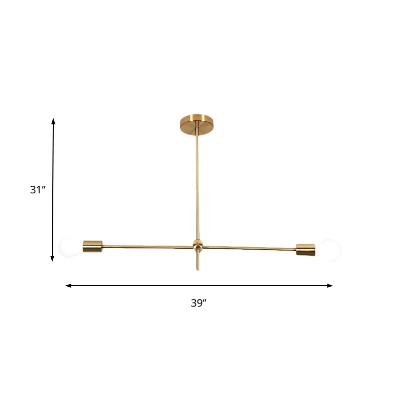 Mid Century Blootgestelde Lamp Kroonluchter Licht Metaal 2/4/6 Lichten Woonkamer Hanglamp goud Clearhalo