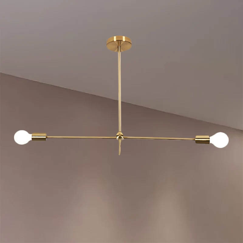 Mid Century Blootgestelde Lamp Kroonluchter Licht Metaal 2/4/6 Lichten Woonkamer Hanglamp goud Clearhalo
