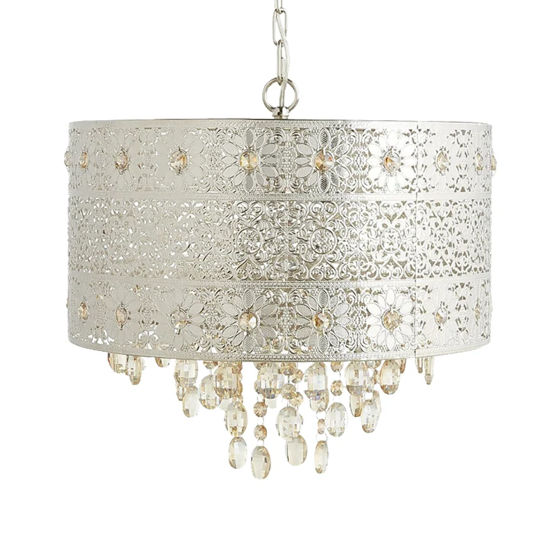 Mid-Century Drum Plafondkroonluchter Helder K9 Kristal 4 Lampen Eettafel Hanglamp Zilver Clearhalo