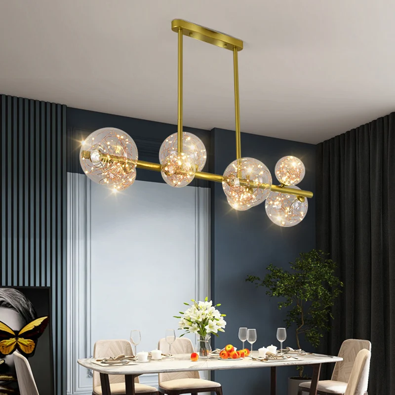 Mid-Century Gold Island hanglamp bolvormig helder glazen eilandplafondlamp voor eettafel Clearhalo
