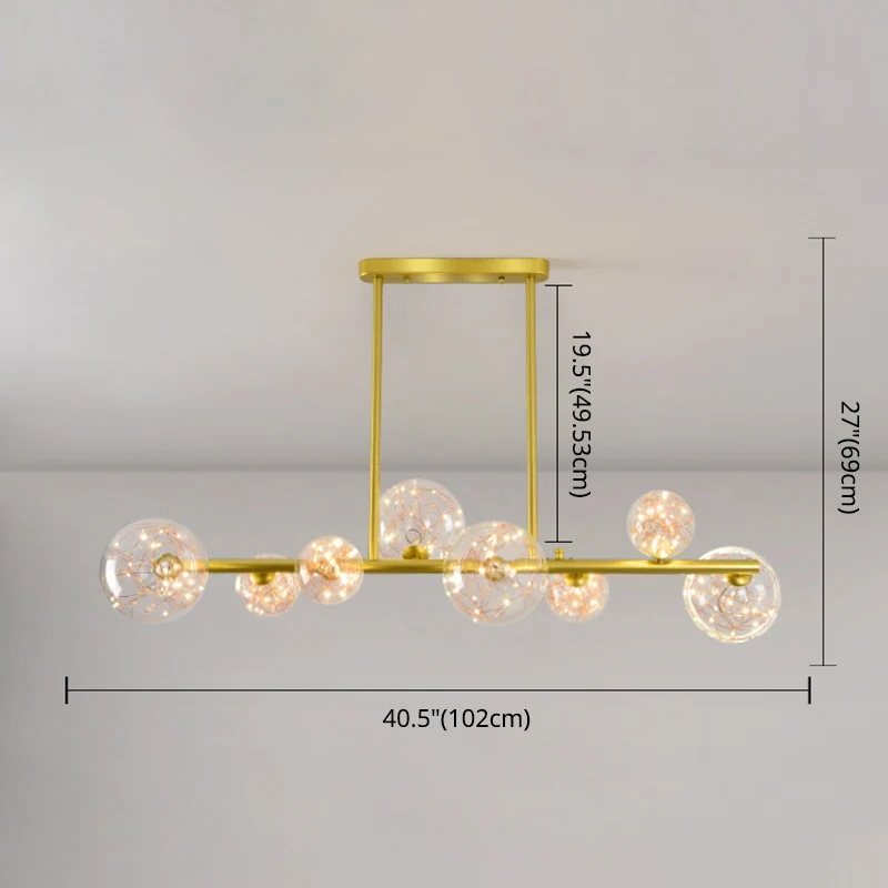 Mid-Century Gold Island hanglamp bolvormig helder glazen eilandplafondlamp voor eettafel Clearhalo
