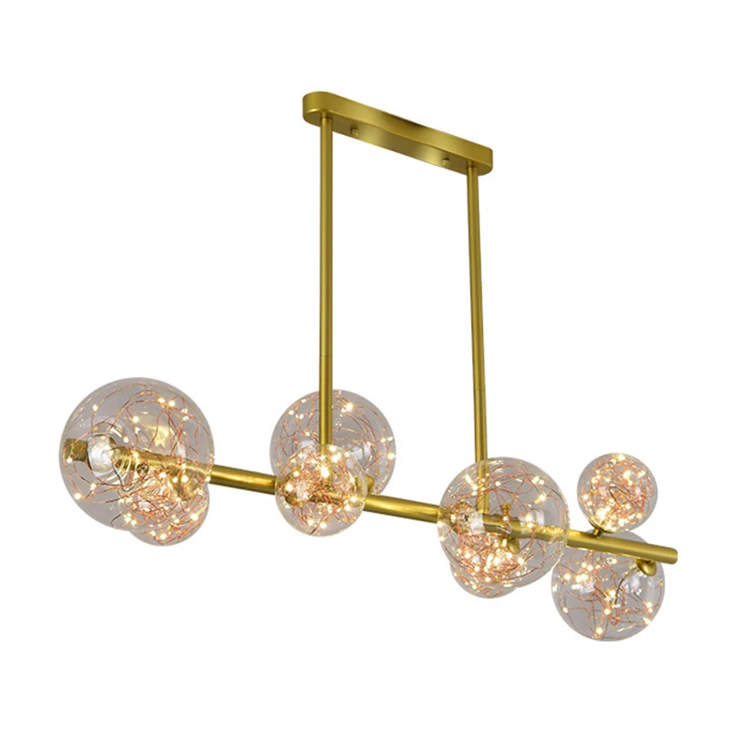 Mid-Century Gold Island hanglamp bolvormig helder glazen eilandplafondlamp voor eettafel Clearhalo
