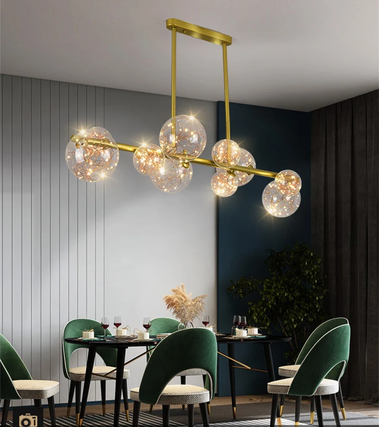 Mid-Century Gold Island hanglamp bolvormig helder glazen eilandplafondlamp voor eettafel Clearhalo