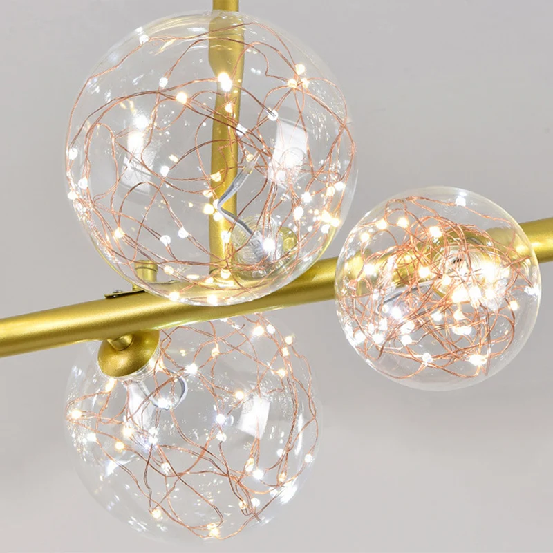 Mid-Century Gold Island hanglamp bolvormig helder glazen eilandplafondlamp voor eettafel Clearhalo