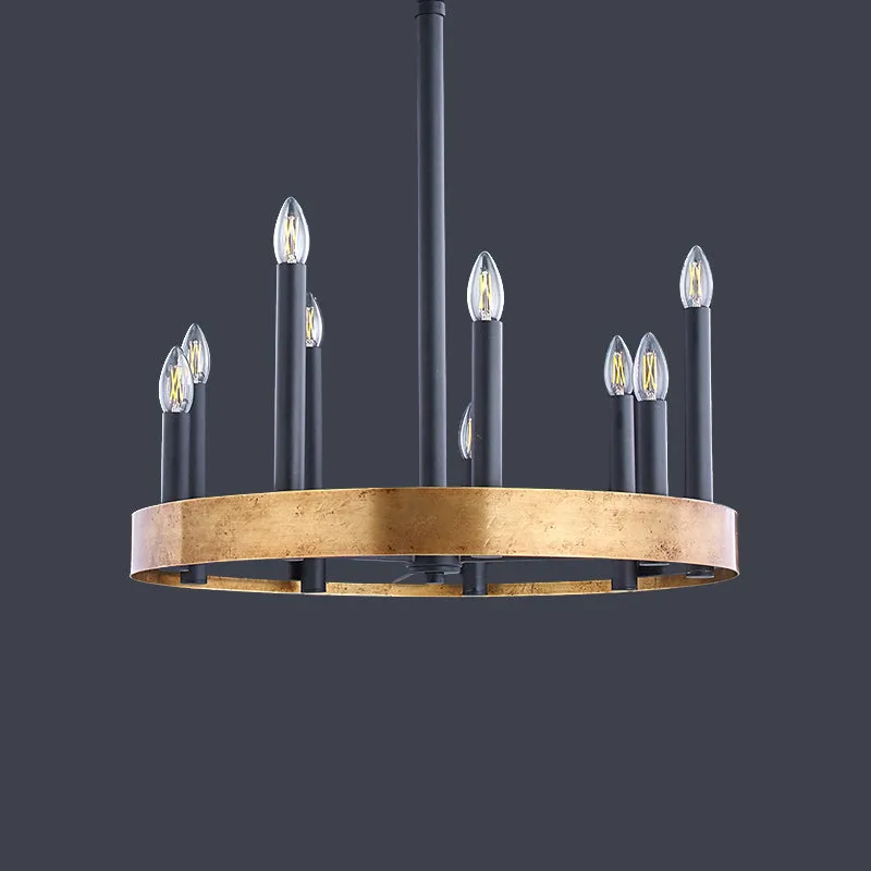 Mid-Century wielkroonluchter 9/12 koppen metalen plafondophanglamp zwart-goud met kaarsontwerp Clearhalo