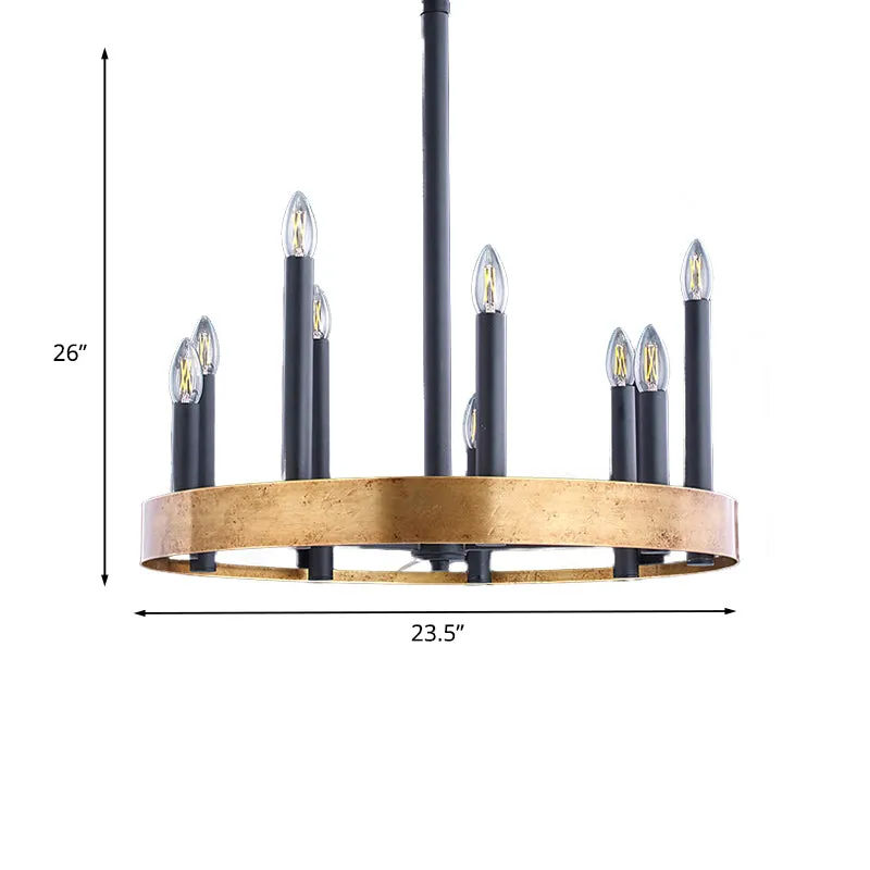 Mid-Century wielkroonluchter 9/12 koppen metalen plafondophanglamp zwart-goud met kaarsontwerp Clearhalo