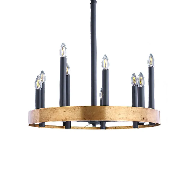 Mid-Century wielkroonluchter 9/12 koppen metalen plafondophanglamp zwart-goud met kaarsontwerp Clearhalo