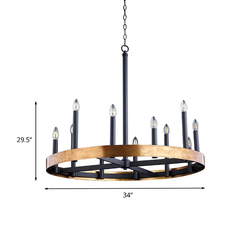 Mid-Century wielkroonluchter 9/12 koppen metalen plafondophanglamp zwart-goud met kaarsontwerp Clearhalo