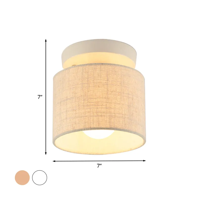 Mini Barrel Semi Mount Verlichting Eenvoud Stof 1 Lamp Flaxen/Wit Plafondinbouwlamp voor Foyer Clearhalo